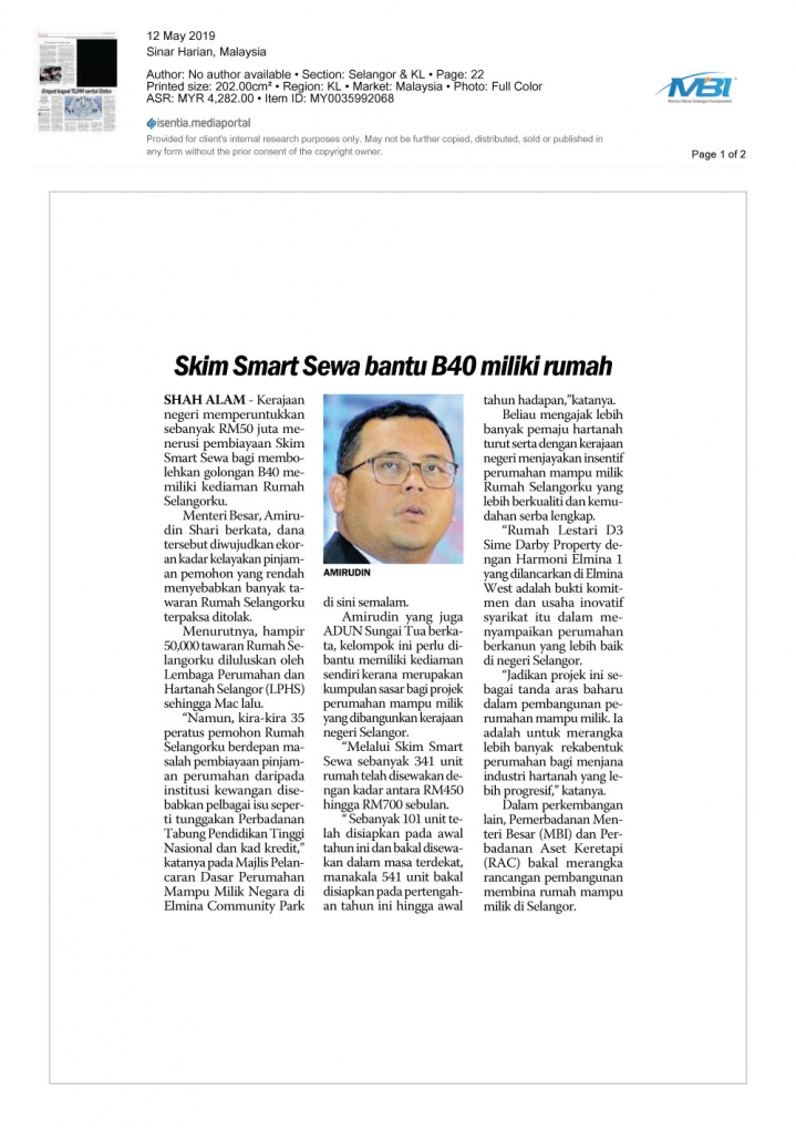 Skim Smart Sewa bantu B40 miliki rumah - Menteri Besar ...